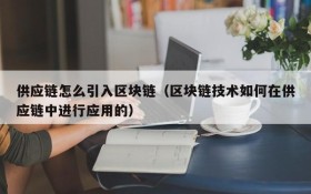 供应链怎么引入区块链(区块链技术如何在供应链中进行应用的)